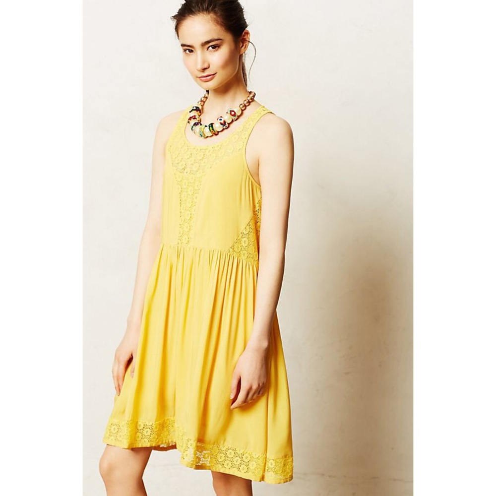 Anthropologie Yellow Lilka Matepe Lace Dress XS